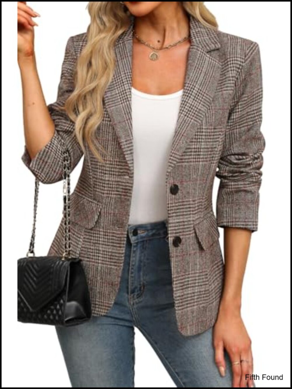 Women's Plaid Houndstooth Blazer Business Casual Work Jacket